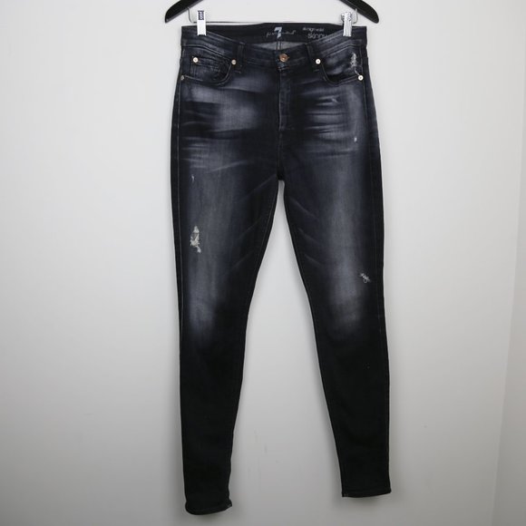 7 For All Mankind Denim - 7 For All Mankind The High Waist Skinny Semi Distressed Denim Jeans